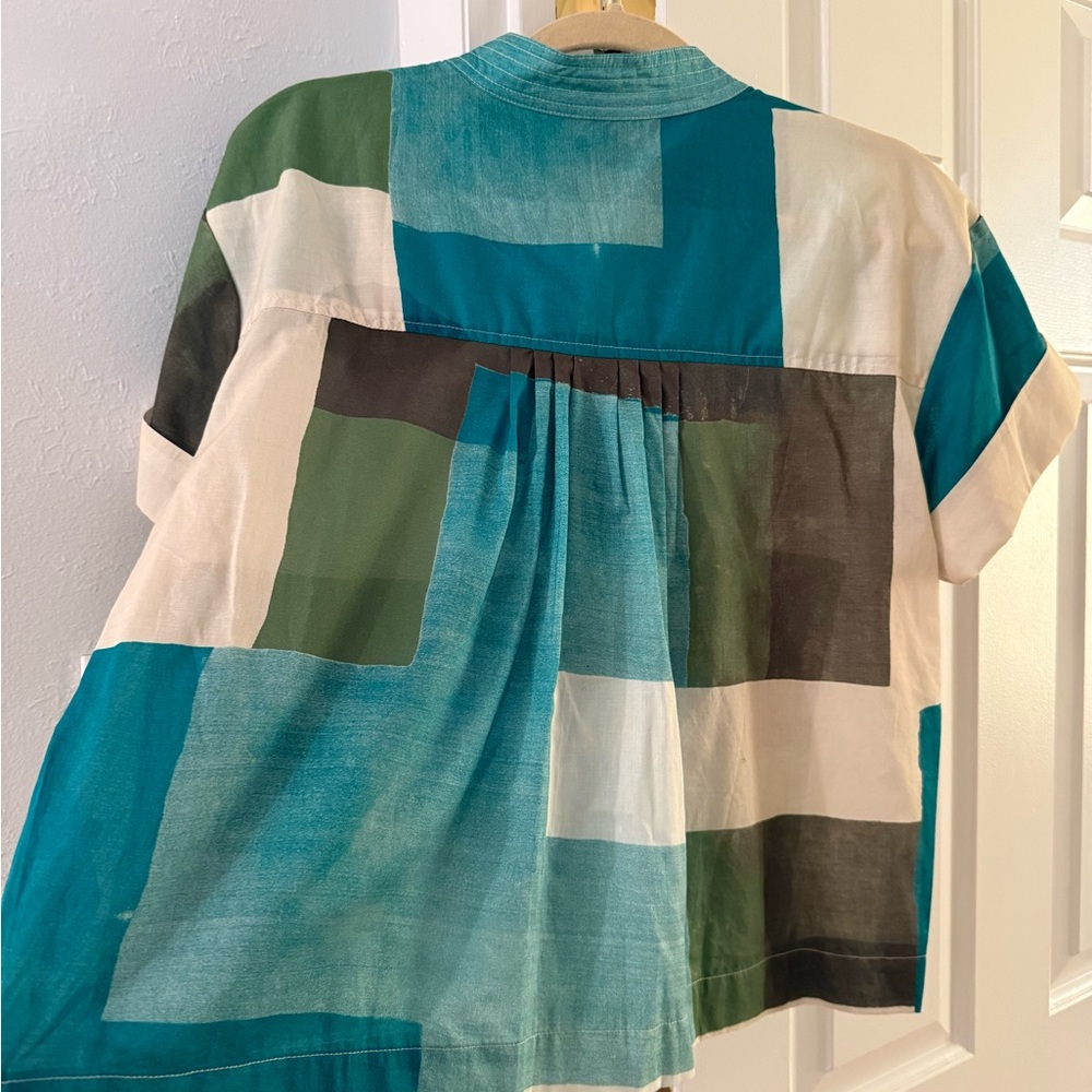 Banana Republic EUC pleated back top in vibrant blue and green - Picture 3 of 4